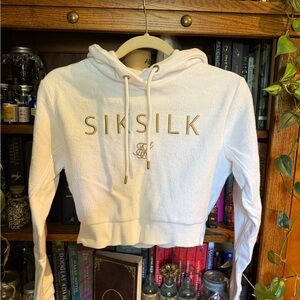 White Cropped Hoodie with Gold Text